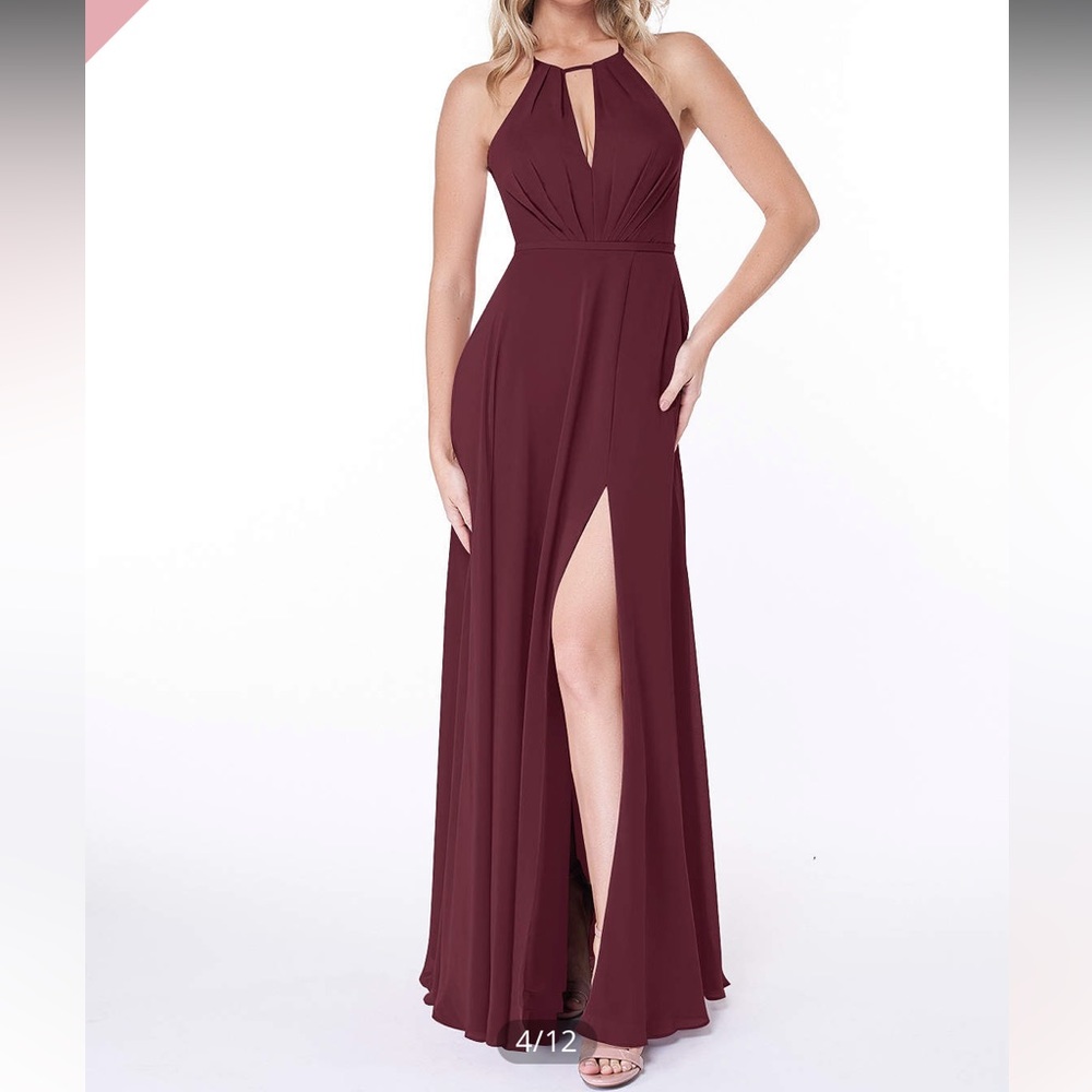 Azazie Evalleen A-line Pleated Chiffon Floor Length Dress Cabernet
